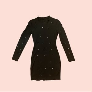 Pearl Beaded Black Bodycon Dress